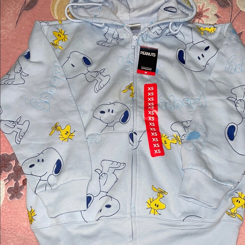 Peanuts Snoopy and Woodstock Light Blue Zip-Up